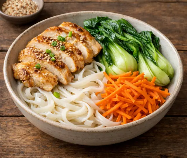 Rice Noodle Bowl with Chicken and Bok Choy