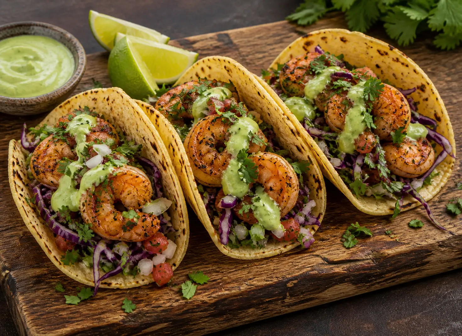 Shrimp Tacos with Avocado Crema