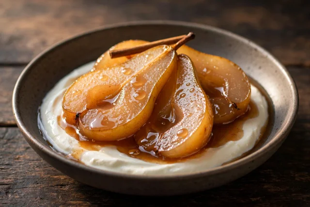 Poached Pears with Cinnamon and Yogurt