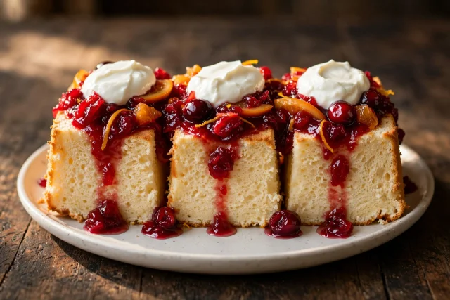 Angel Food Cake with Warm Cranberry Compote