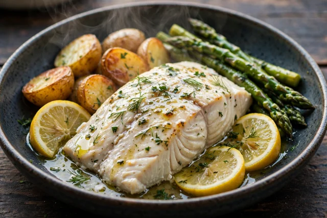 Poached Halibut with Lemon Herbs