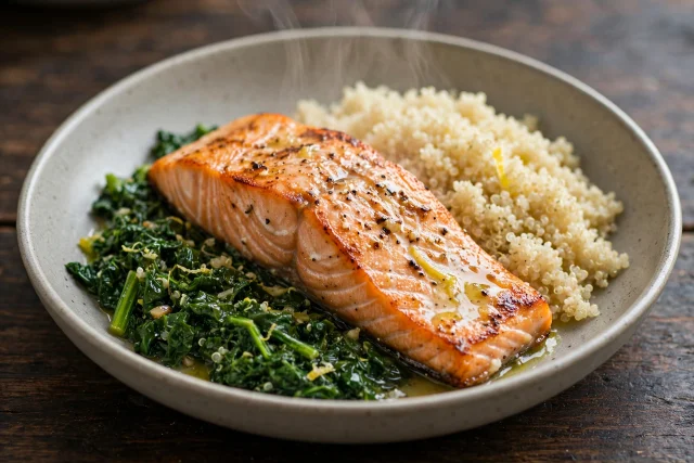 Baked Salmon with Greens and Quinoa