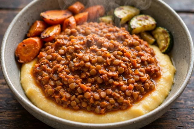 Red Lentil Bolognese over Polenta