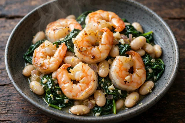 Garlic Shrimp with Cannellini Spinach