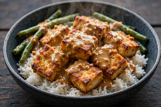 Baked Tofu with Peanut Sauce
