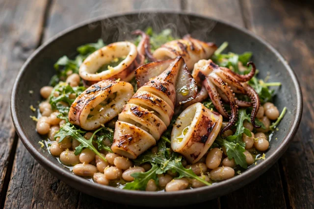 Grilled Squid with Lemon Greens