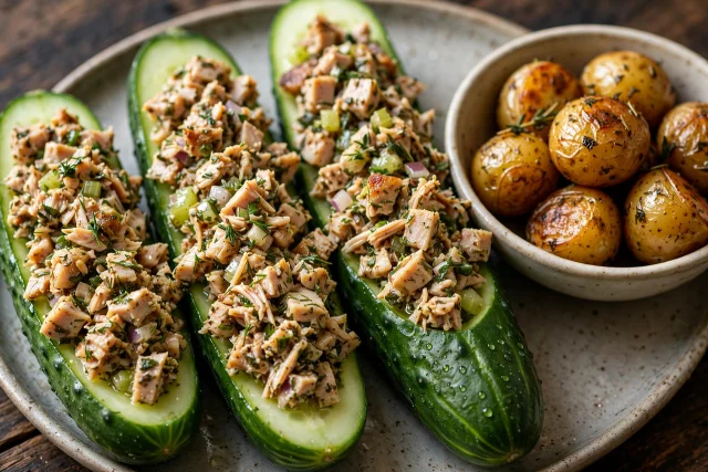 Cucumber Boats with Turkey Salad