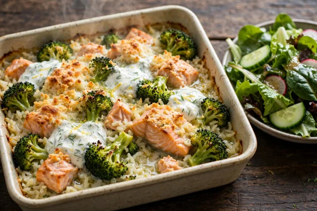 Salmon and Broccoli Rice Bake