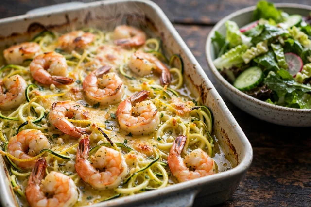 Shrimp and Zucchini Noodle Bake