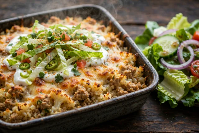 Turkey Taco Cauliflower Rice Bake