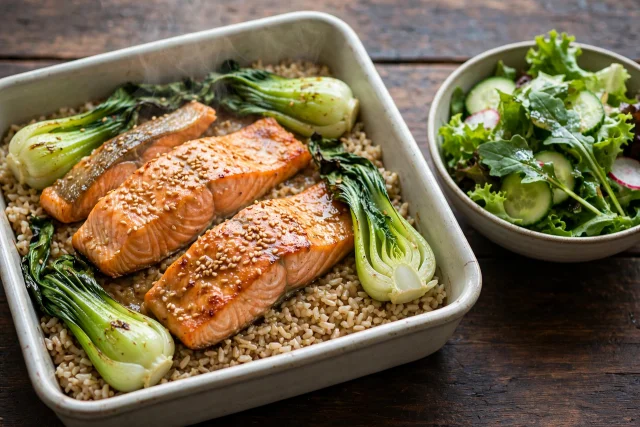 Miso Salmon and Bok Choy Bake