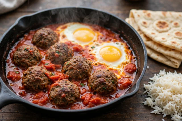 Moroccan Kefta and Egg Skillet
