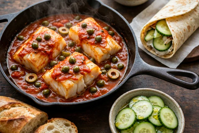 Cod with Tomato Olive Sauce