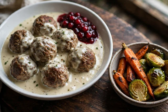 Swedish Meatballs with Cream Gravy and Lingonberry Jam