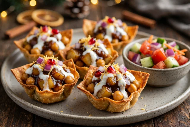 Indian Samosa Chaat Cups with Yogurt and Tamarind