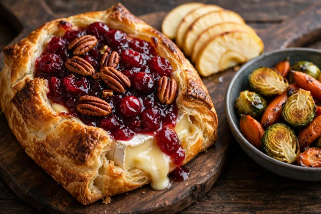 French Baked Brie en Croute with Cranberry and Pecans