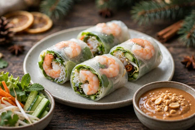 Vietnamese Fresh Spring Rolls with Peanut Sauce