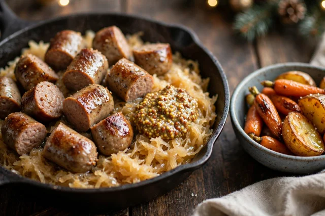 German Bratwurst Bites with Sauerkraut