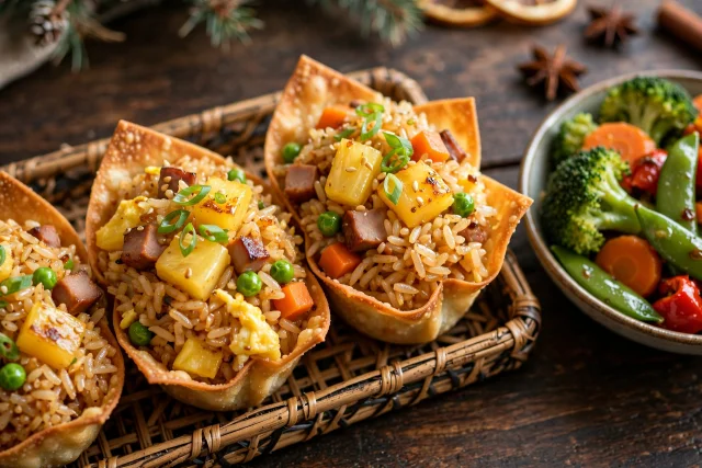Hawaiian Pineapple Fried Rice Wonton Cups