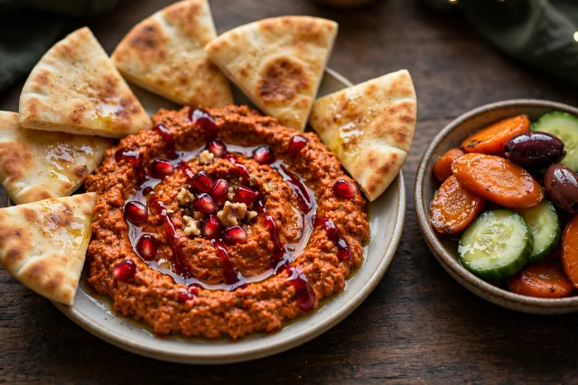 Muhammara Dip with Pita Triangles