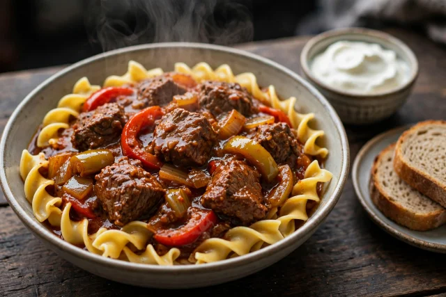 Hungarian Goulash over Egg Noodles