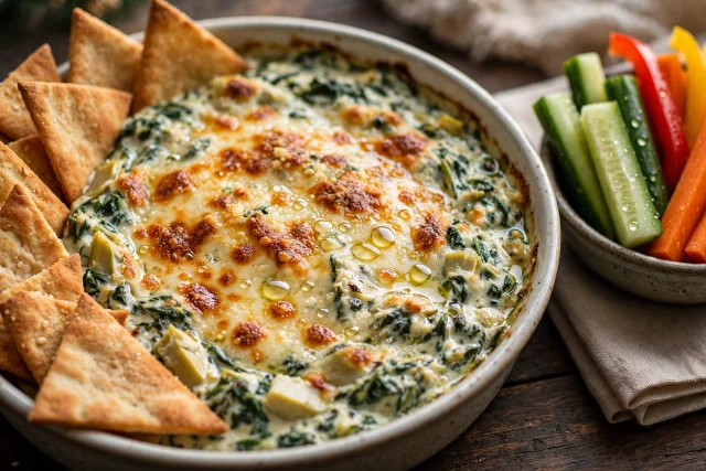 Spinach Artichoke Dip with Pita Chips