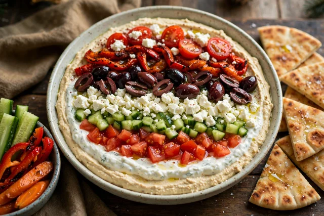 Mediterranean Seven Layer Dip with Pita