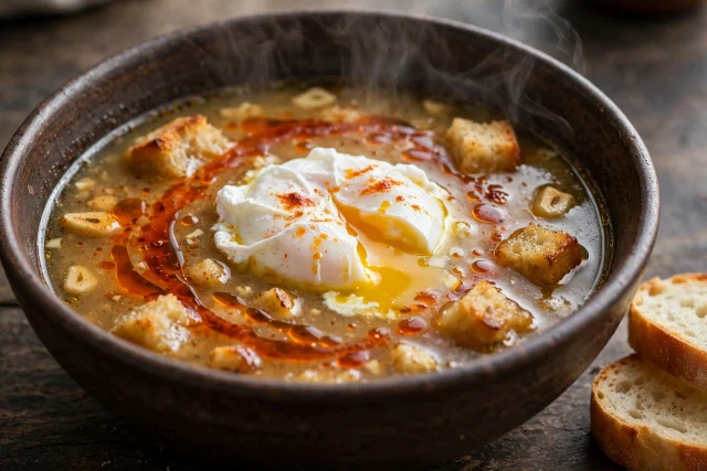 Spanish Garlic Soup with Poached Egg