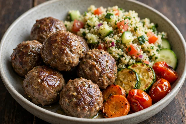 Oregano lamb meatballs with quinoa tabbouleh and fresh parsley