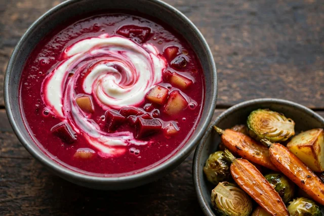 Beetroot and apple soup with a swirl of yogurt