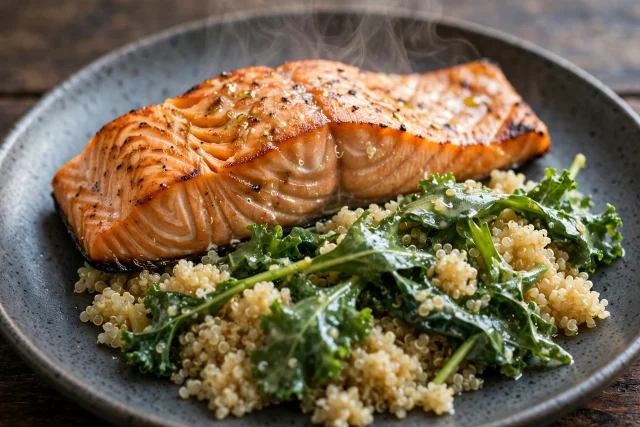Grilled Salmon with Quinoa and Greens