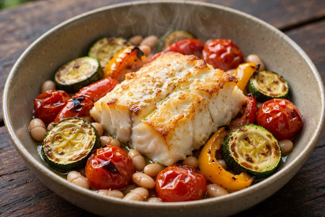 Baked Cod with Mediterranean Vegetables