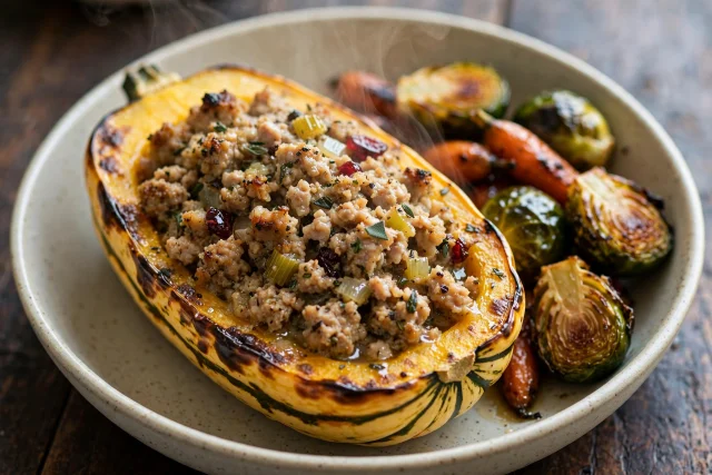 Stuffed Delicata Squash with Turkey and herbs