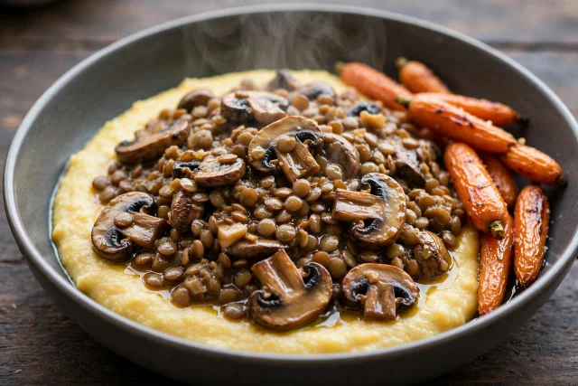 Lentil Mushroom Ragu over Polenta
