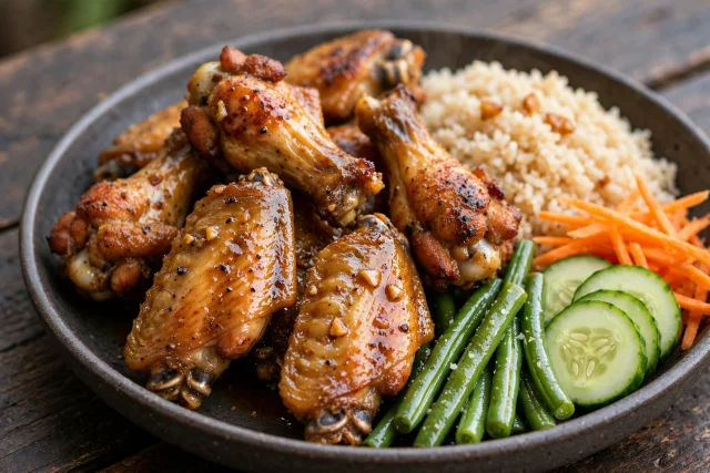 Filipino adobo wings with garlic rice