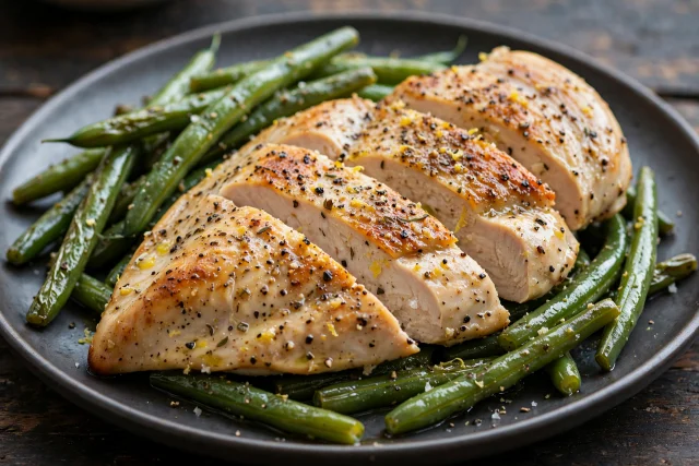 Lemon pepper chicken breasts with green beans