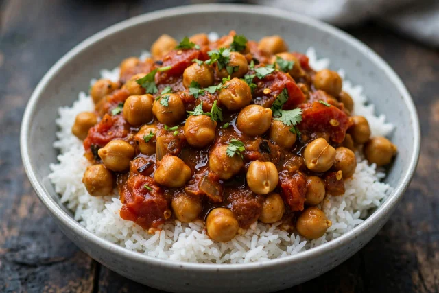 Chana masala chickpea curry with rice