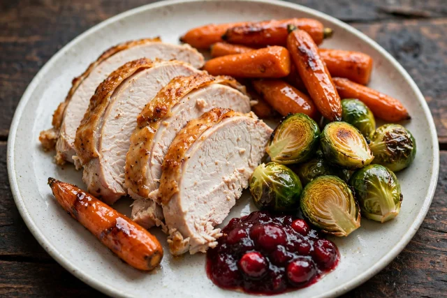 Christmas feast plate with turkey and trimmings