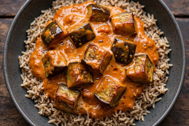 Eggplant coconut curry with rice