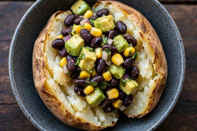 Baked potato with black bean salsa