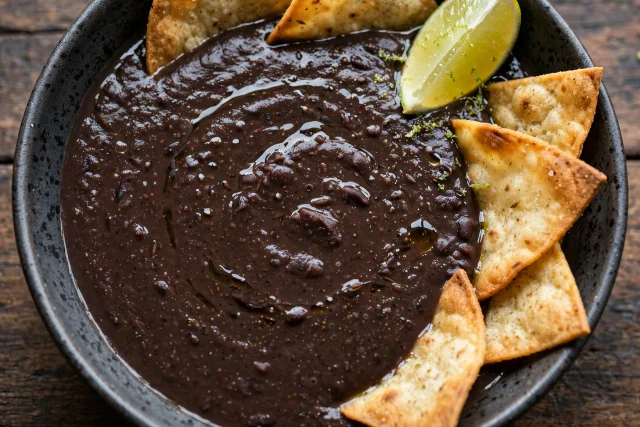Black bean soup with tortilla chips