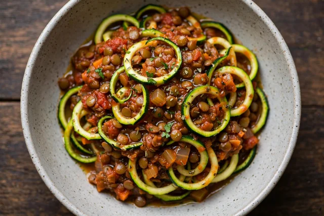 Lentil bolognese with zucchini noodles
