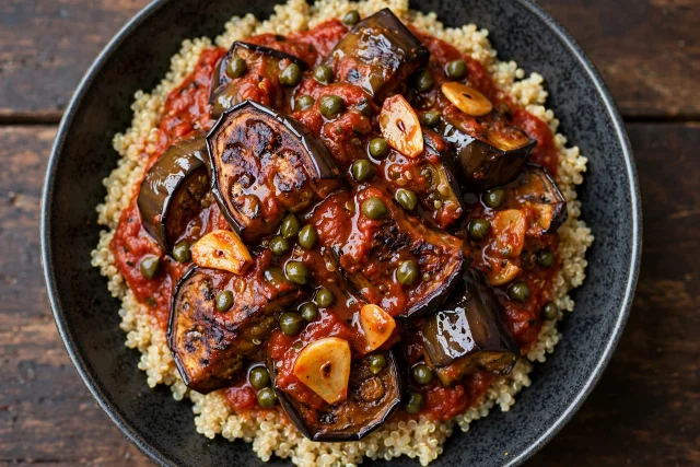 Eggplant tomato stew with quinoa