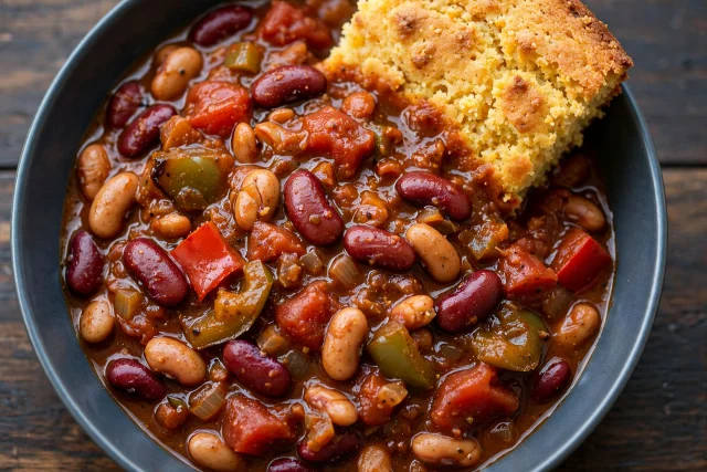 Bean chili with cornbread