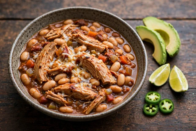 Slow cooker turkey chili with white beans and cheddar
