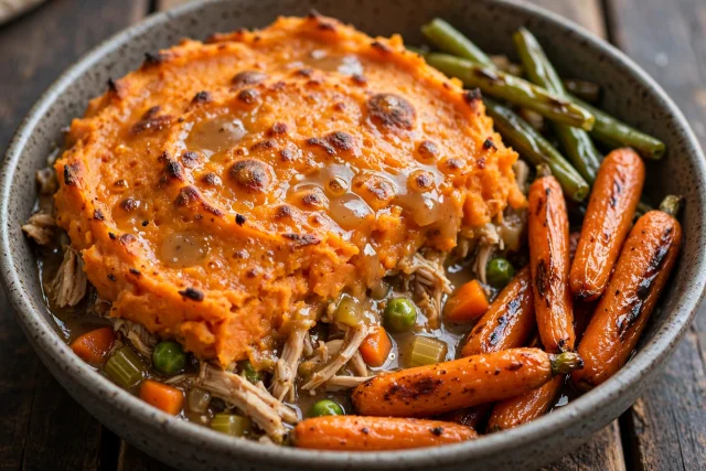 Turkey and sweet potato shepherds pie with bronzed potato top