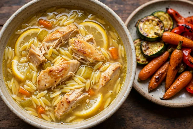 Greek lemon chicken and orzo soup with dill