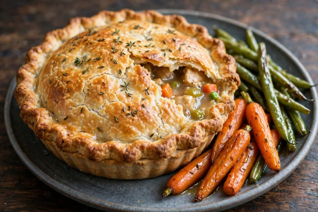 Rustic chicken and vegetable pie with thyme crust