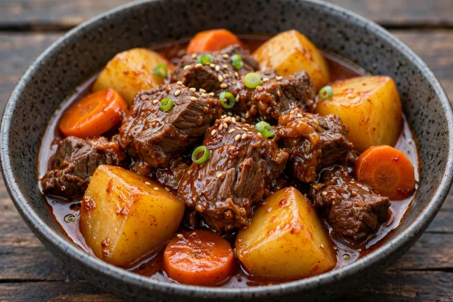 Korean gochujang beef stew with potatoes and carrots