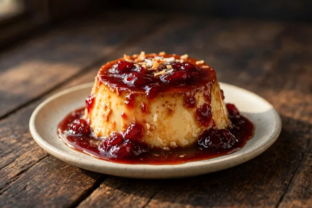 Coconut Flan with Cranberry